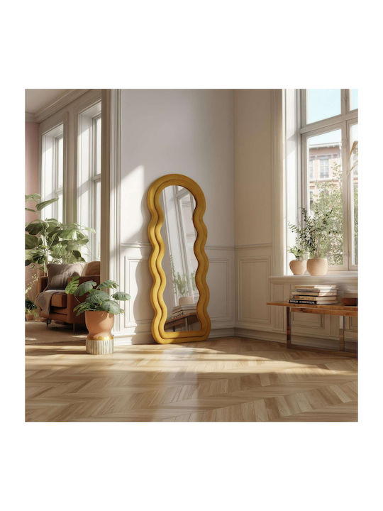 Hanah Home Огледало Асиметрично с Жълта Дървена Рамка 170x65см