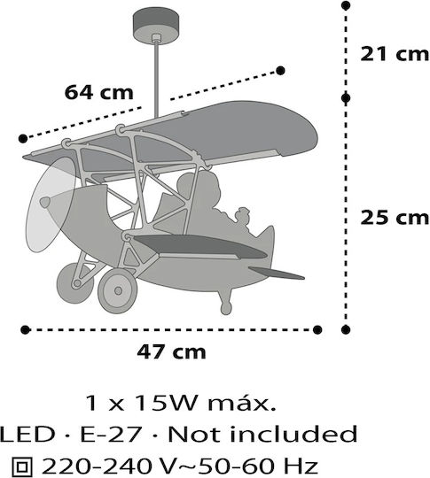 Ango Einfaches Licht Kinderzimmer-Deckenleuchte aus Kunststoff 15W mit E27-Fassung 64x47cm