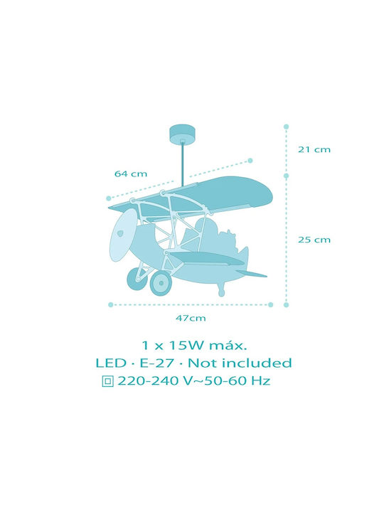 Ango Little O Singură Lumină Lumini De Tavan Pentru Copii Suspendată Din Plastic 15W Cu Soclu E27 Albastru Deschis 64x47cm