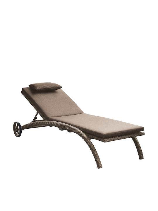 Ξαπλώστρα Rattan με Μαξιλάρι & Ρόδες Καφέ 210x70x40εκ.
