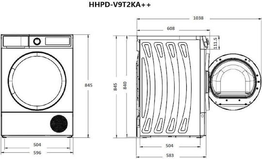 Heinner HHPD-V9T2KA++ Στεγνωτήριο 9kg A++ με Αντλία Θερμότητας