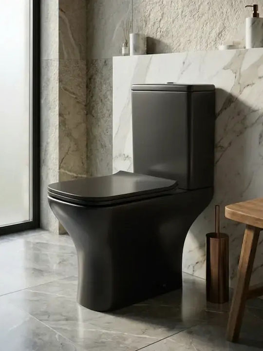 Tema Toaletă de podea Fără margine cu sistem de descărcare cu Capac Închidere lentă Neagră
