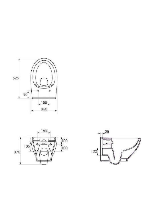 Cersanit Clean On Wandhängende Toilette Randlos mit Schlank Deckel Duroplast Weiße