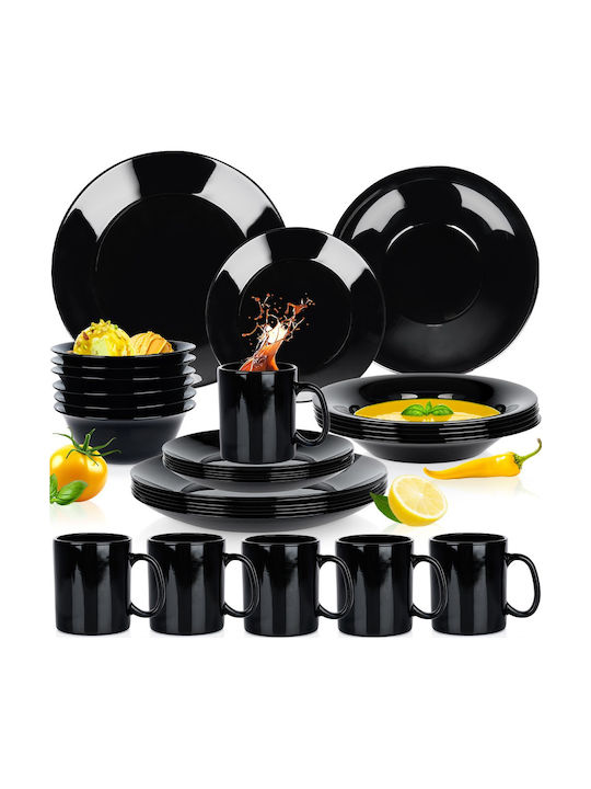 Vilde Negru Sticlă Set de Vase 30buc