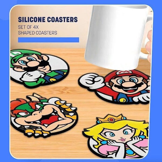Super Mario Set De Suporturi Pentru Pahare Lemn 4 Bucăți Super Mario Set De Suporturi Pentru Pahare Lemn 4 Bucăți