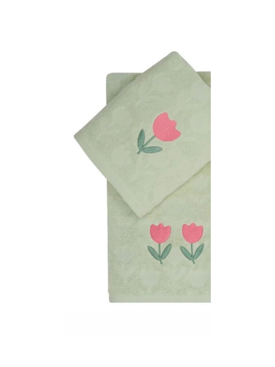 Kentia Set Of Baby Towels 2pcs Green Pink Weight 450gsm