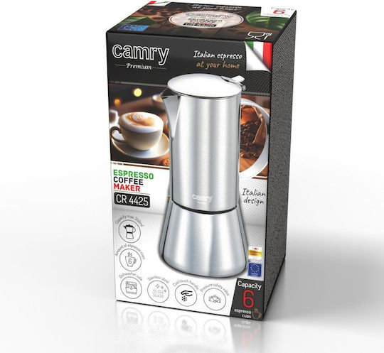 Camry Stovetop Espresso Pot 6 Cups Inox Gray