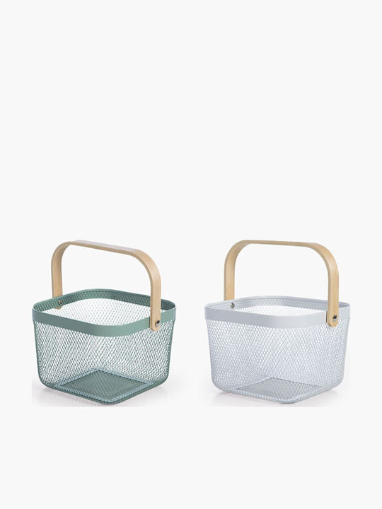 Кошница Метална С Дървена Дръжка Vista 24x24x17 Nef-nef Home Wear Зелена 24x24x17