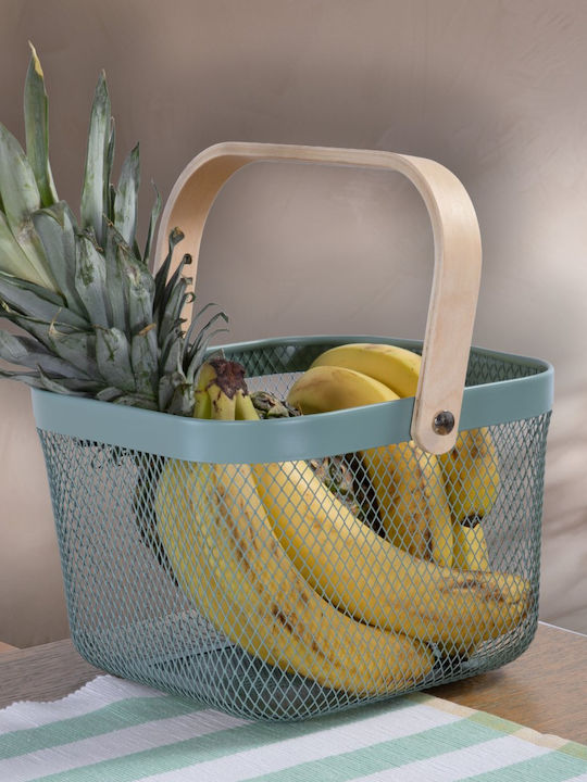 Metal Basket With Wooden Handle Vista 24x24x17 Nef-nef Home Wear Green 24x24x17