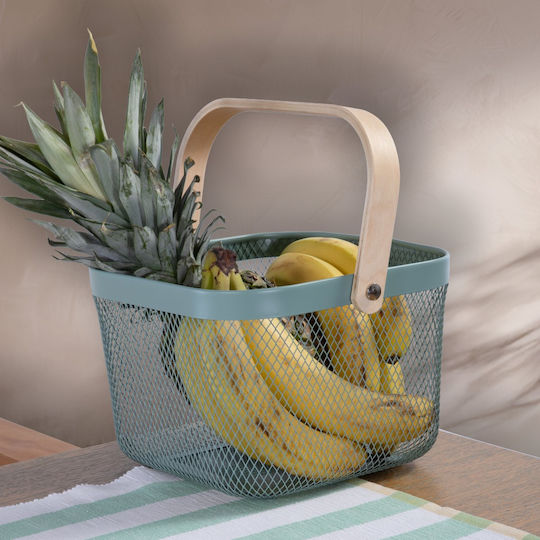 Кошница Метална С Дървена Дръжка Vista 24x24x17 Nef-nef Home Wear Зелена 24x24x17