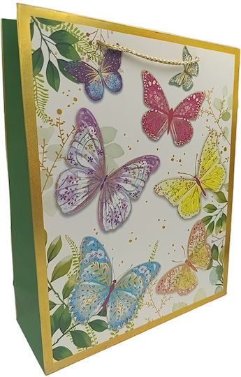 & Flowers Paper Gift Bag With Theme Butterflies 26x10x32cm (Miscellaneous Colours)
