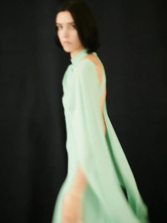 Summer Maxi Evening Dress Open Back Aloe Vera