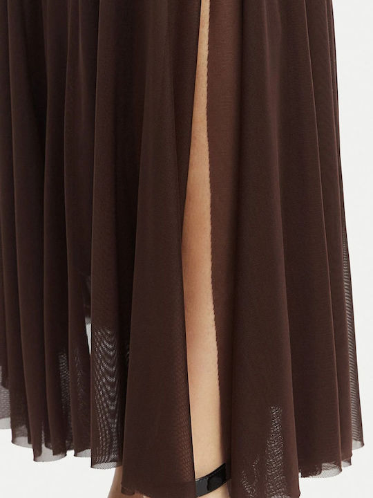 Maxi Abend Hemdkleid Off-Shoulder mit Masche Herstellerfarbe Braun