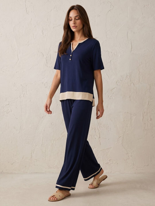Women's Blouse with V Neckline Blue