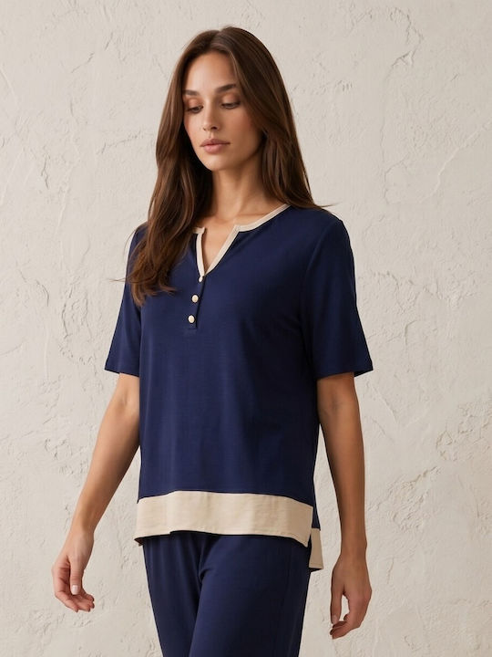 Women's Blouse with V Neckline Blue