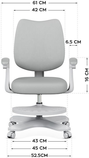 Детски Стол За Бюро Сив 52.5x52.5x85.5-95.5см