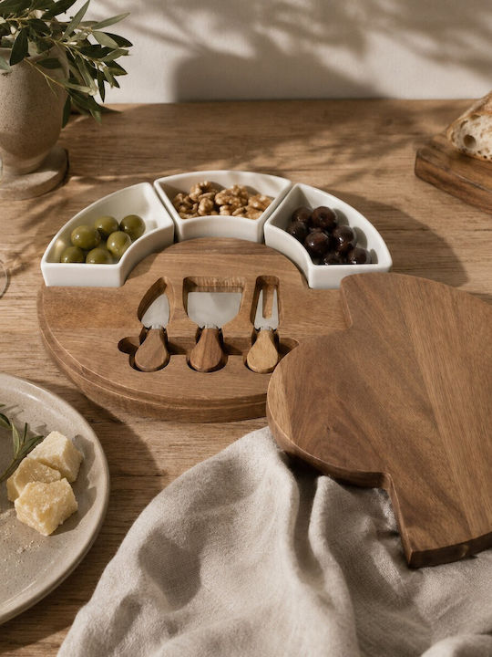Дървена плато за сирена с 3 ножа + 3 купички Gourmet Hfa Дървена плато за сирена с 3 ножа + 3 купички Gourmet Hfa