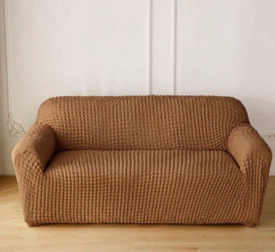 Elastic Cover for Four-Seater Sofa Curly Without Frills Curlyx-4-Dark Brown