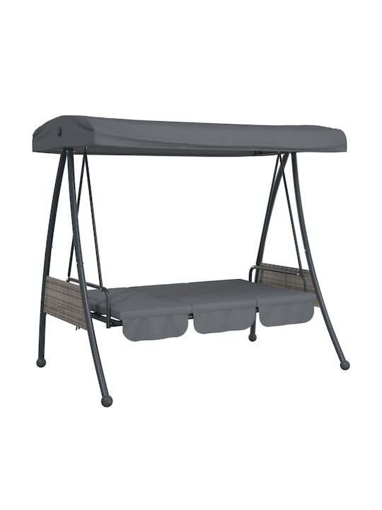 Garten & Veranda Schaukel mit Basis und Kissen 3 Sitze Metallisch Gray L198xB123xH205cm