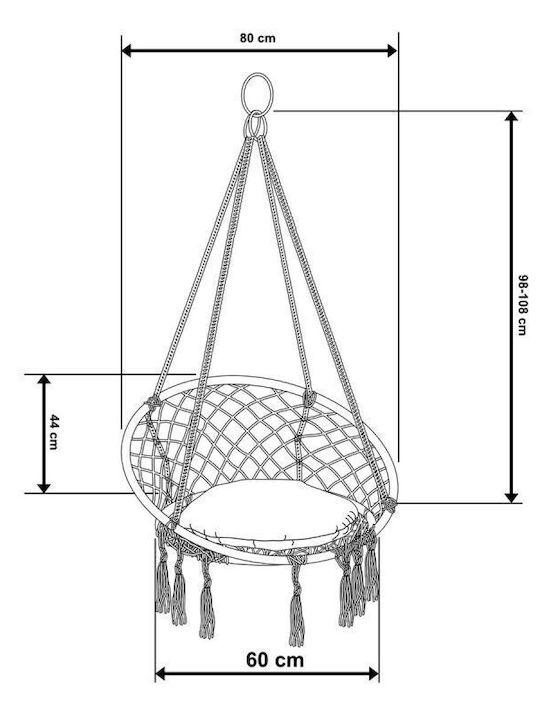 Κρεμαστή Κούνια Πολυθρόνα με Μαξιλάρι Rattan Κίτρινη Μ80xΠ60xΥ80cm