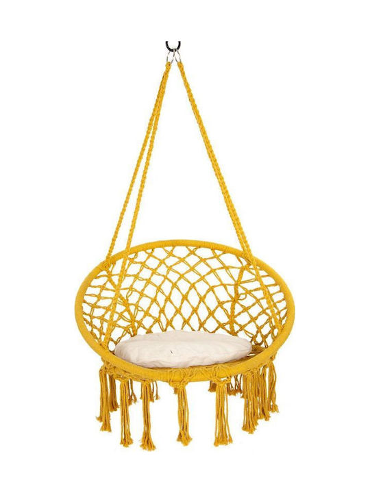 Κρεμαστή Κούνια Πολυθρόνα με Μαξιλάρι Rattan Κίτρινη Μ80xΠ60xΥ80cm