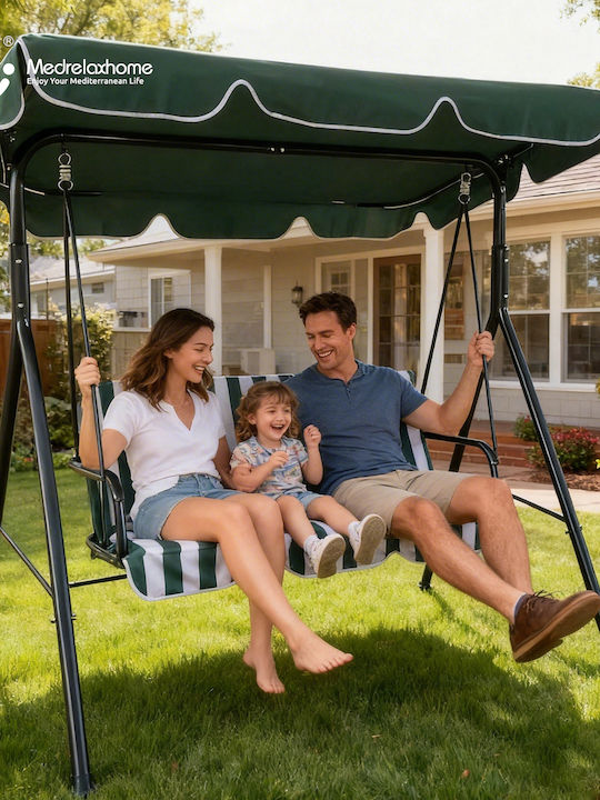 Swing with Base 3 Seats Metallic W170xD110xH153cm Green