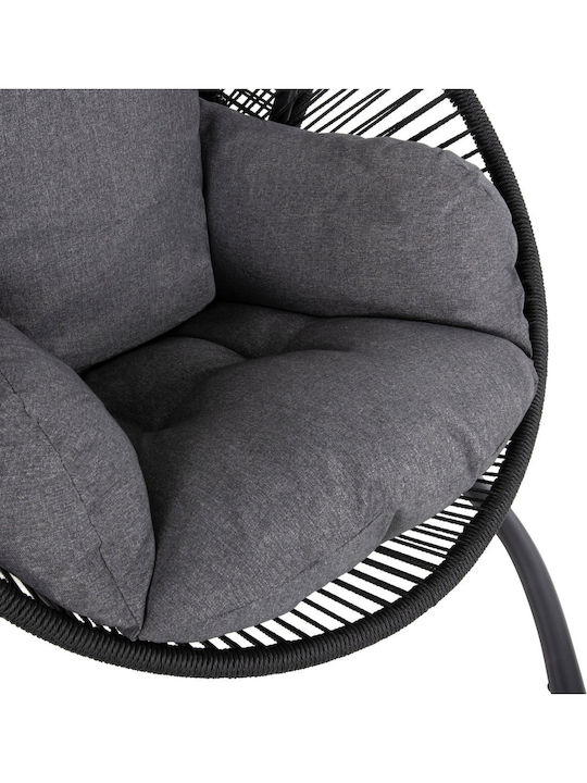 Hängende Garten & Veranda Schaukel mit Kissen Sessel Rattan Schwarz L120xB110xH190cm