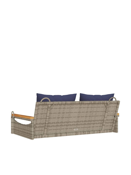 Hanging Swing with Pillow 2 Seats Rattan Gray Load Weight up to 110kg L109xD62xH40cm