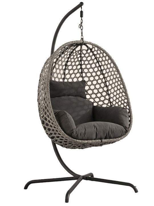 Garten- und Veranda-Schaukel Nest mit Gestell und Kissen Rattan Grau 94x63x116cm