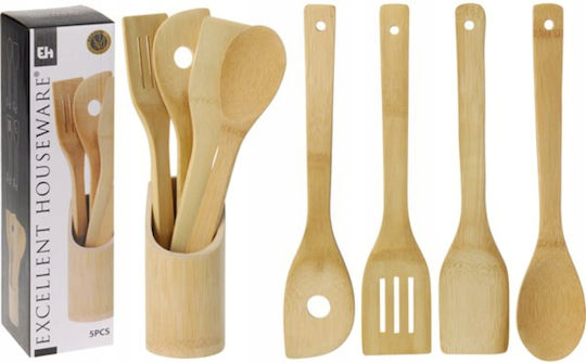 Koopman Σετ Bamboo Εργαλείων Μαγειρικής με Βάση 5τμχ Καφέ