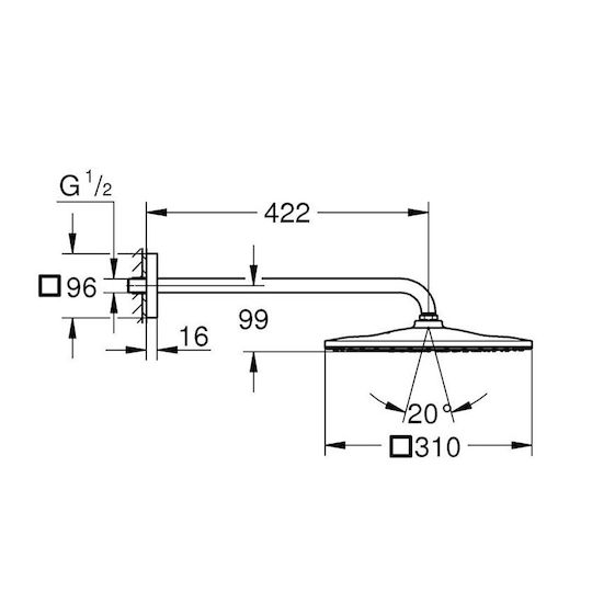 Grohe Rainshower Mono 310 Cube Τετράγωνη Κεφαλή Ντουζ 31x31cm με Βραχίονα 42.2cm
