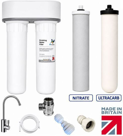 Doulton HIP DUO Water Filtration System Double Under Sink Micron 3/8'' with Replacement Filter Doulton Ultracarb 0,5μm, Doulton Nitrate Resin W9331116N