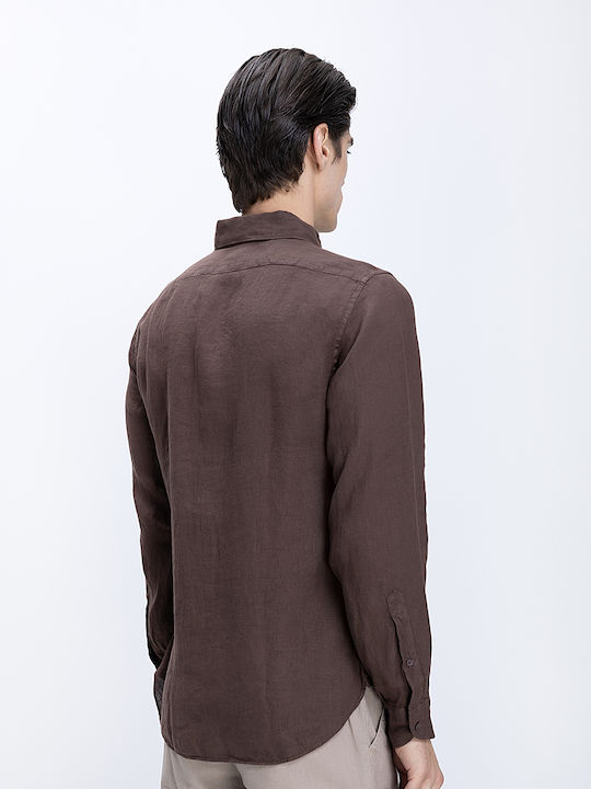 Long Sleeve Linen Shirt Brown