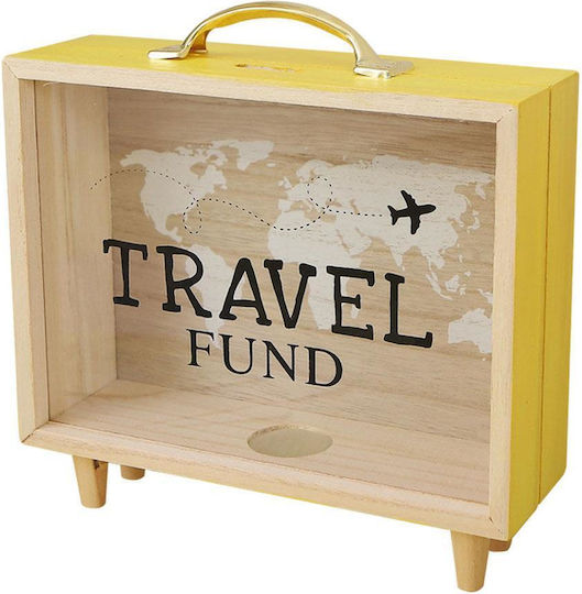 Out of the Blue Travel Fund Kids Wooden Brown Money Box 12cm 32535