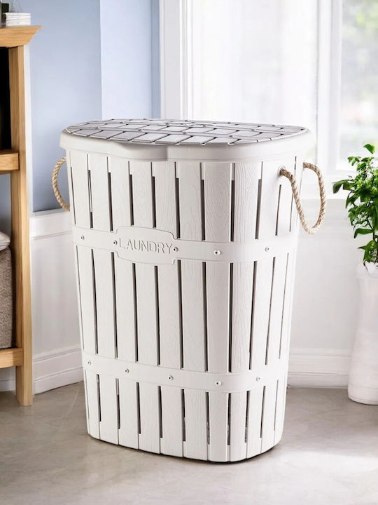 SteweHome Σετ Καλάθια Απλύτων Bamboo 65lt με Καπάκι 55x35x55cm Λευκό