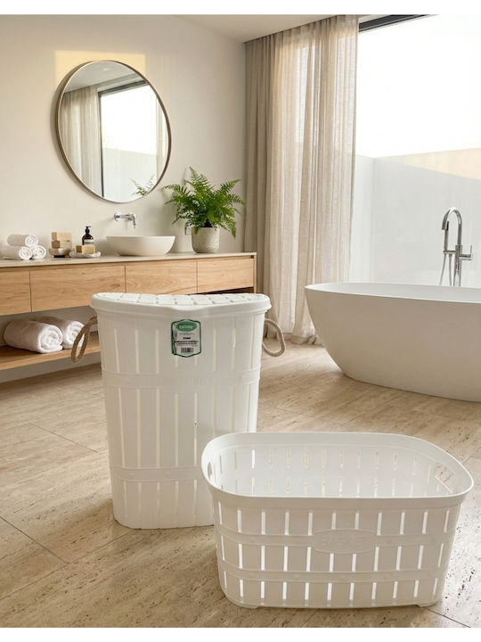 SteweHome Σετ Καλάθια Απλύτων Bamboo 65lt με Καπάκι 55x35x55cm Λευκό