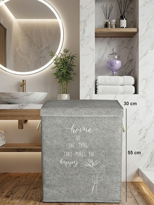 SteweHome Set Coșuri de Rufe din Plastic Pliabile 65l cu Capac 55x35x55cm Gri