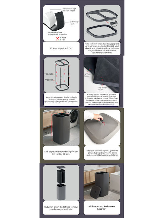 SteweHome Set Fabric Collapsible Laundry Baskets 90l Grey