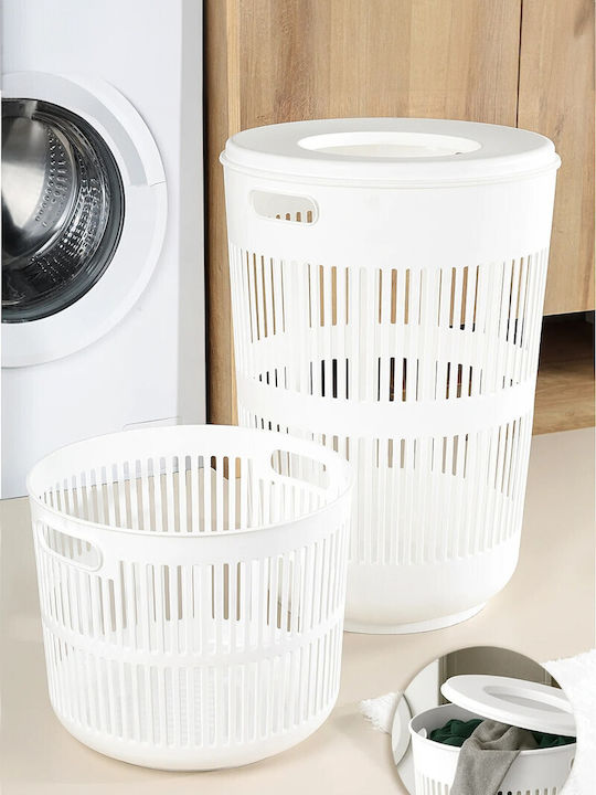 SteweHome Set Coșuri de Rufe din Plastic 60l cu Capac Alb