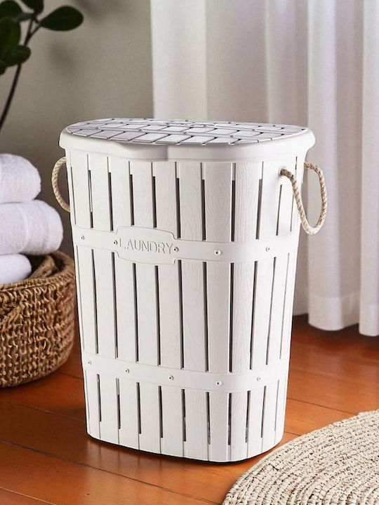 SteweHome Set Laundry Baskets Bamboo 65l with Lid White
