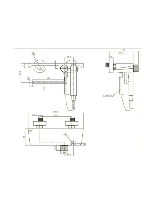 Inter Ceramic Wandmontage Wasserhahn Bidet Silber