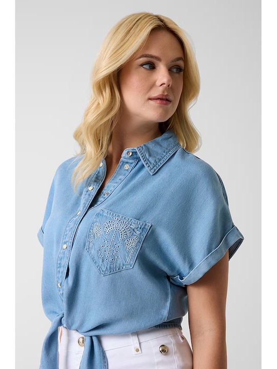 Langärmeliges Damen Denim Hemd Grau
