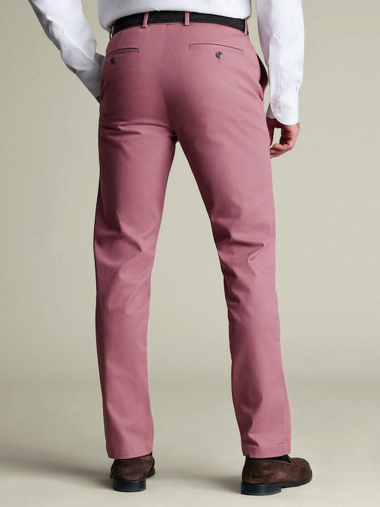 Men's Trousers Chinos Elastic Slim Fit Pink Dark