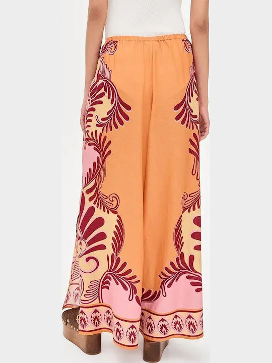 Women's Fabric Trousers Floral Yellow