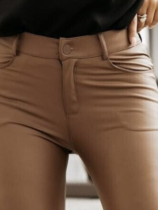Woman's Fashion Women's Leather Trousers Brown P-375