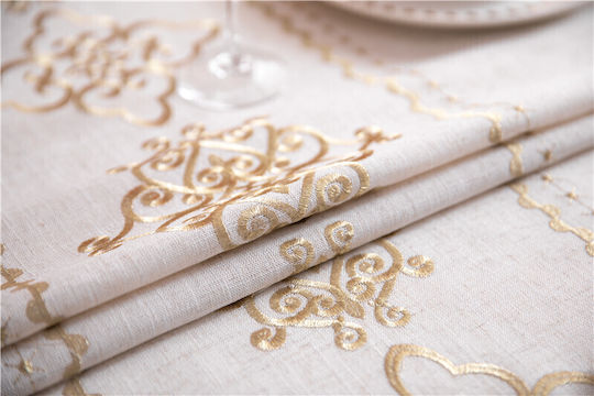 FRIPIA Linen Tablecloth With Ecru Embroidery 140x250cm