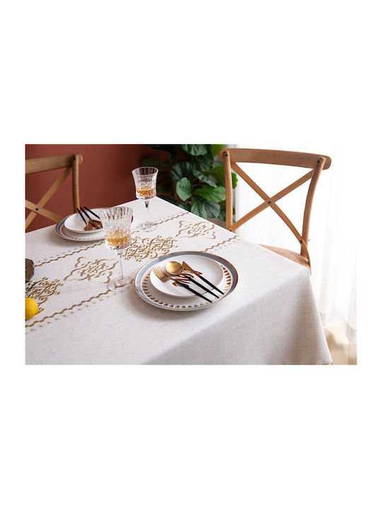 FRIPIA Покривка за маса Лен с Бродерия Екрю 140x250см