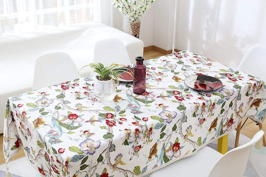 FRIPIA FRIPIA Leinen Tischtuch Mit Spitze Weiß 140x200cm