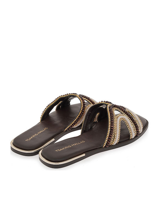 Leather Women's Flat Sandals Brown