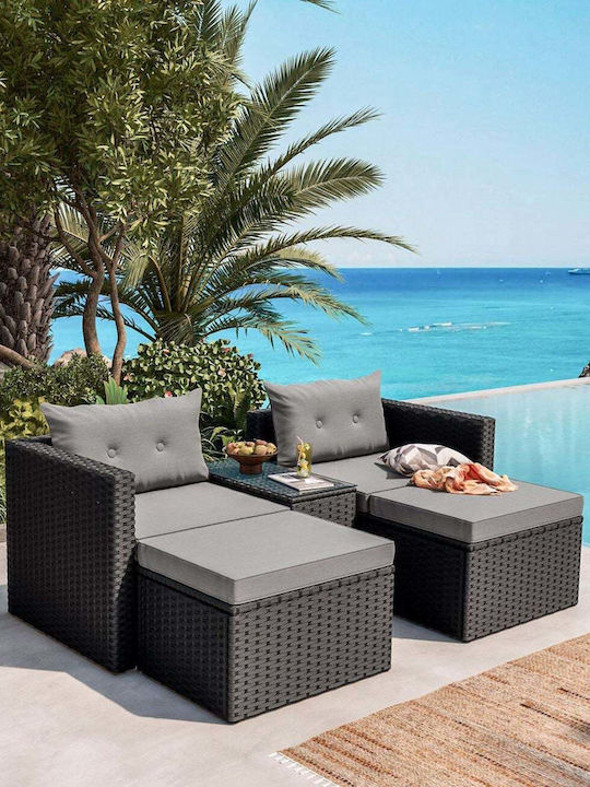 Woodwell Garten- und Outdoor-Möbelsets Jakarta 2 Stück Schwarz mit Kissen E6624,1